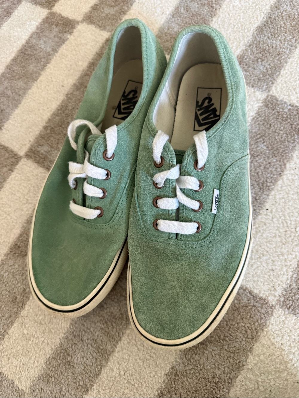Vans Mint Green Suede Low-Top Sneakers with White Laces